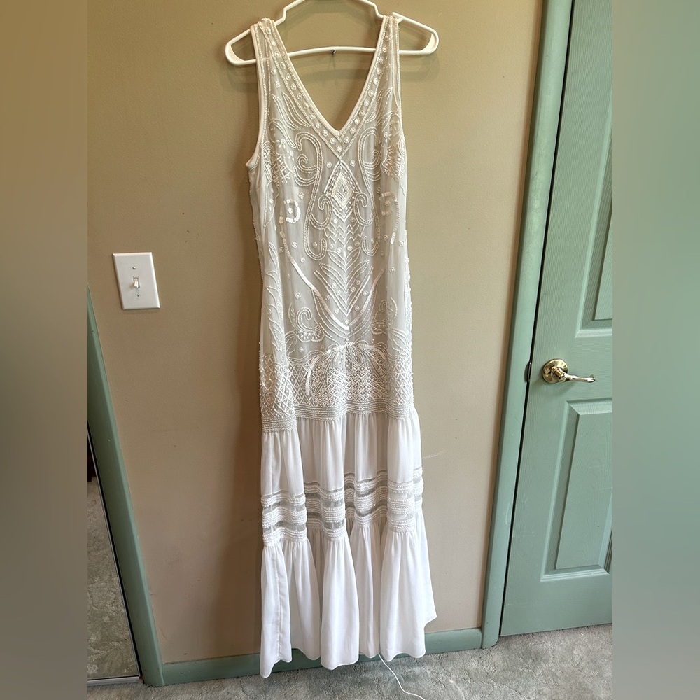 White Embroidered V-Neck Maxi Dress - Womens